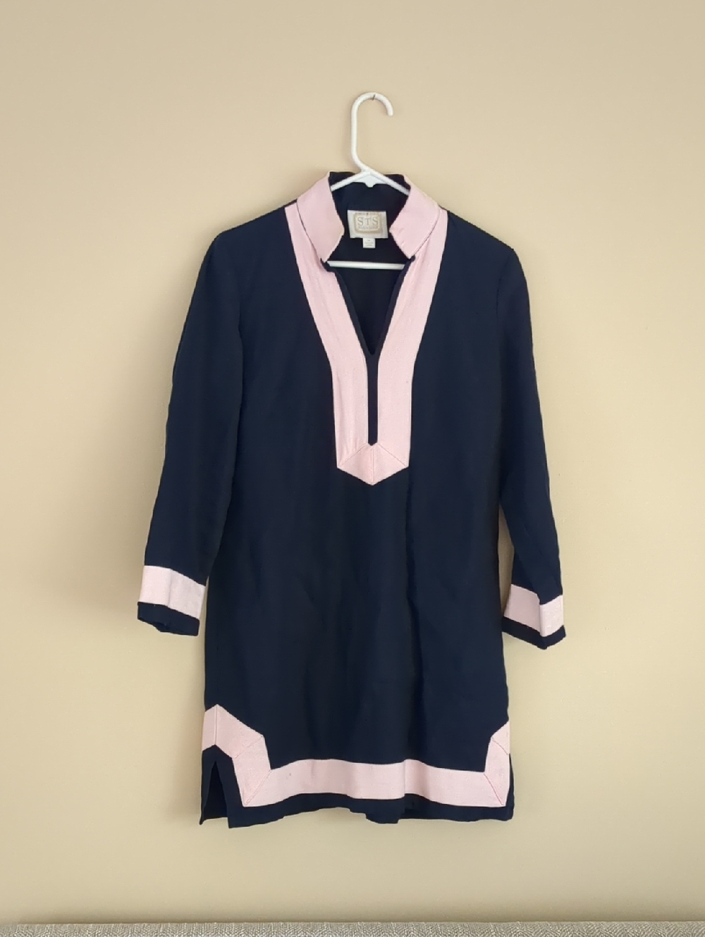 Medium STS Sail To Sable Blue And Pink Linen Dress Resort Preppy